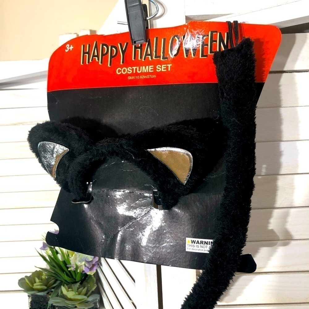 Black Cat Costume Set Ears and Tail Halloween One Size